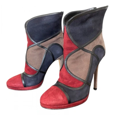 Pre-owned Sand Leather Ankle Boots In Multicolour