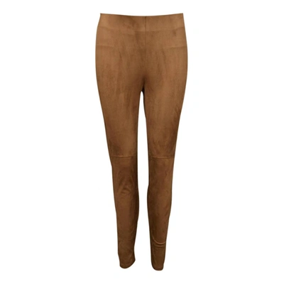 Pre-owned Joseph Ribkoff Vegan Leather Slim Pants In Brown