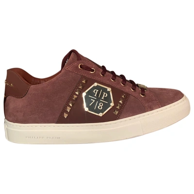 Pre-owned Philipp Plein Leather Trainers In Burgundy