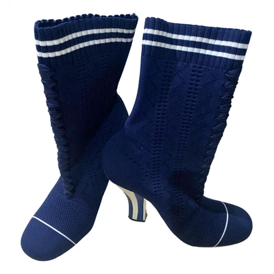 Pre-owned Fendi Cloth Boots In Blue