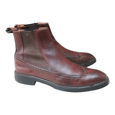 Pre-owned Santoni Leather Boots In Burgundy