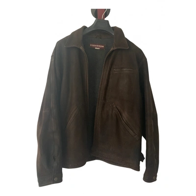 Pre-owned Chevignon Leather Peacoat In Brown