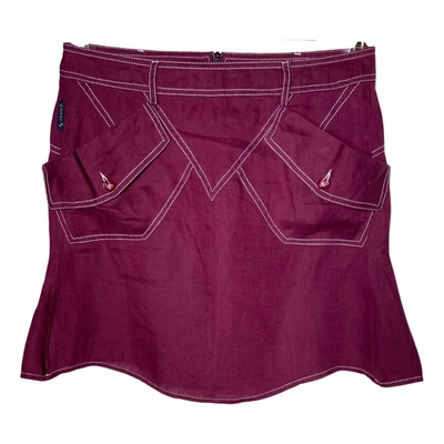 Pre-owned Armani Jeans Linen Mini Skirt In Burgundy