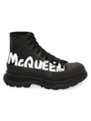 Alexander Mcqueen Tread Slick Logo-print High-top Leather Trainers In Black/white