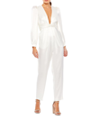 Mac Duggal Plunge Neck Long Sleeve Satin Jumpsuit In White