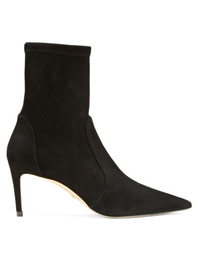 Stuart Weitzman Stuart Stretch Suede Stiletto Booties In Black