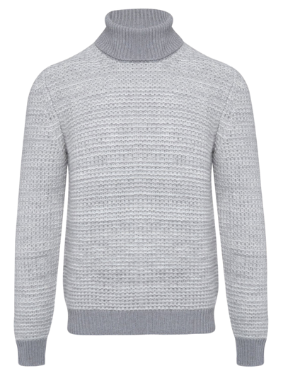 Kiton Jersey Turtleneck Cashmere In Grey/white