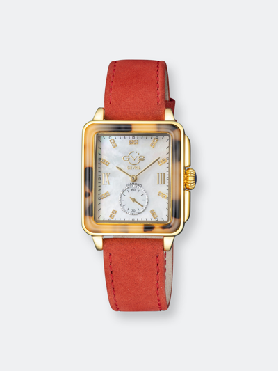 Gevril Gv2 Women's Bari Tortoise Red Leather Swiss Quartz Strap Watch 34 Mm In Gold-tone