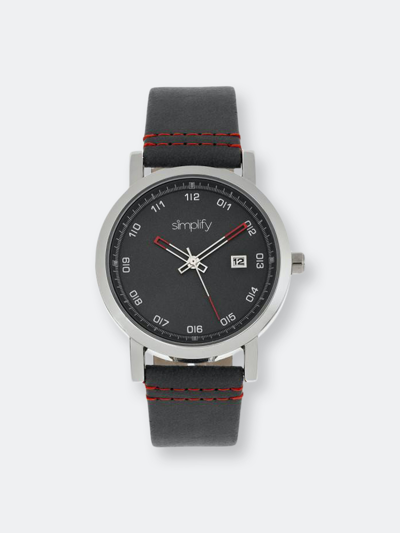 Simplify The 5300 Leather-band Watch W/date In Black