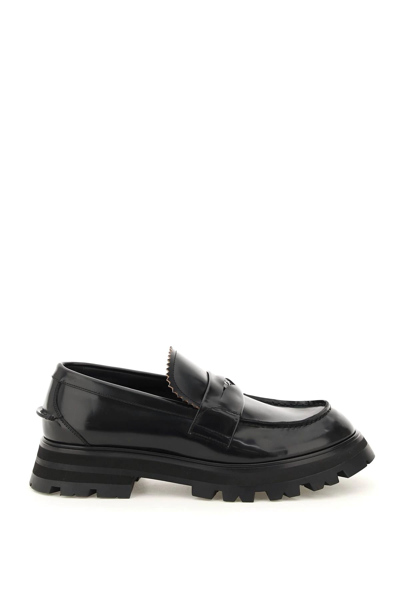 Alexander Mcqueen Embellished Polished-leather Penny Loafers In Black