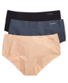 Calvin Klein Women's Invisibles 3-pack Hipster Underwear Qd3559 In Tomato/beechwood/starry Printblack