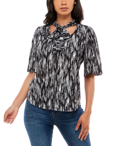 Adrienne Vittadini Women's Elbow Angel Sleeve With Low Bow Tie Top In Mystic Ikat