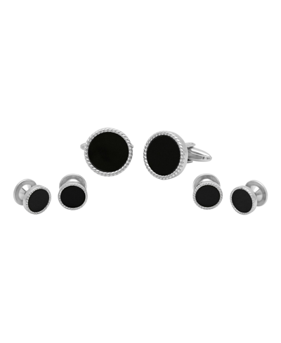C & C Jewelry Men's Resin Tuxedo In Stainless Steel Stud And Cufflink Set In Black