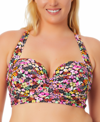 California Waves Trendy Plus Size Ditsy-print Underwire Bikini Top, Created For Macy's In Super Bloom Black Multi
