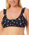California Waves Plus Size Butterfly-print Ruffled Bikini Top, Created For Macy's In Fly Away Black Multi