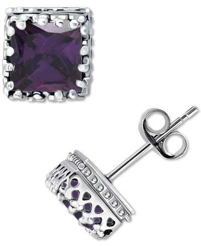 Giani Bernini Cubic Zirconia Princess Stud Earrings In Sterling Silver, Created For Macy's In Purple