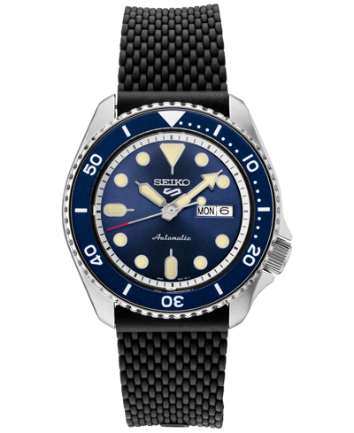 Seiko Men's Automatic 5 Sports Black Silicone Strap Watch 43mm In Blue