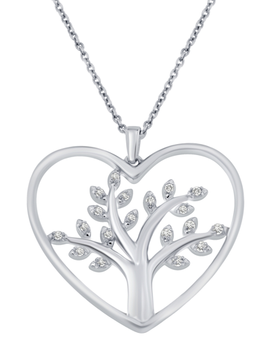 Macy's Diamond Tree Heart 18" Pendant Necklace (1/10 Ct. T.w.) In Sterling Silver