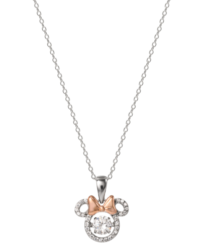 Disney Cubic Zirconia Dancing Minnie Mouse 18" Pendant Necklace In Sterling Silver & 18k Rose Gold-plate