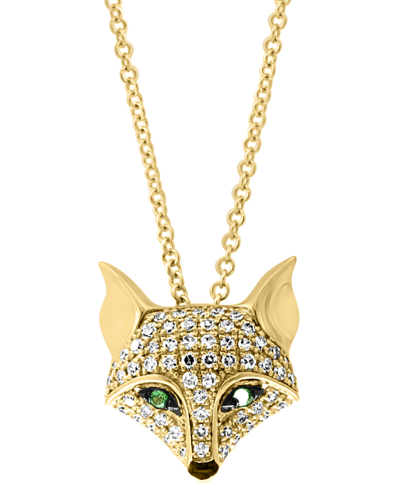 Effy Collection Effy Diamond (1/4 Ct. T.w.) & Tsavorite Accent Fox 18" Pendant Necklace In 14k Gold In Yellow Gold