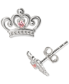 DISNEY PINK CUBIC ZIRCONIA CROWN STUD EARRINGS IN STERLING SILVER