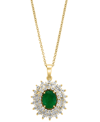 EFFY COLLECTION EFFY EMERALD (1-1/2 CT. T.W.) & DIAMOND (1/5 CT. T.W.) HALO 18" PENDANT NECKLACE IN 14K GOLD