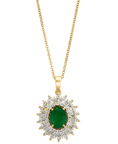 Effy Collection Effy Emerald (1-1/2 Ct. T.w.) & Diamond (1/5 Ct. T.w.) Halo 18" Pendant Necklace In 14k Gold