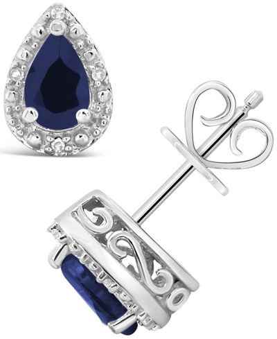 Macy's Sapphire (9/10 Ct. T.w.) And Diamond Accent Stud Earrings In Sterling Silver (also In Ruby)