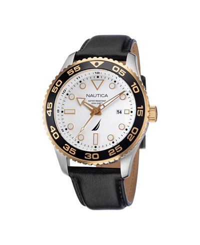 Nautica Men's Black Leather Strap Watch 43mm