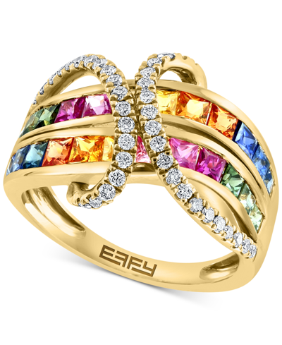 Effy Collection Effy Multi-sapphire (2-1/8 Ct. T.w.) & Diamond (3/8 Ct T.w.) Statement Ring In 14k Gold