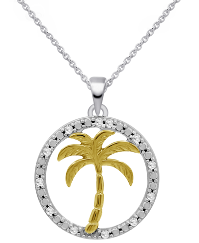 Macy's Diamond Palm Tree 18" Pendant Necklace (1/10 Ct. T.w.) In Sterling Silver & 14k Gold-plate In Sterling Silver  Gold-plate