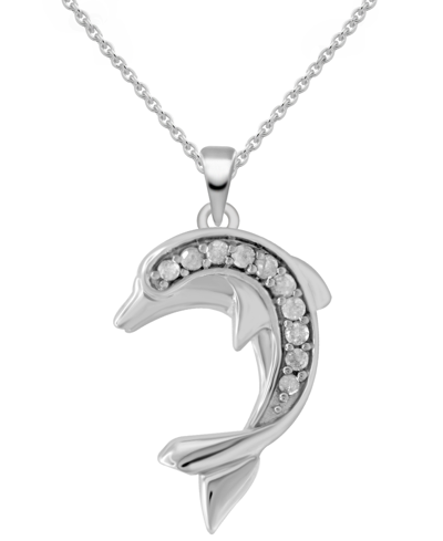 Macy's Diamond Dolphin 18" Pendant Necklace (1/10 Ct. T.w.) In Sterling Silver