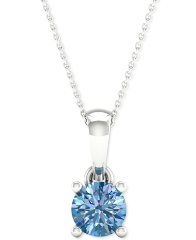 Forever Grown Diamonds Lab-created Blue Diamond Solitaire 18" Pendant Necklace (1/5 Ct. T.w.) In Sterling Silver