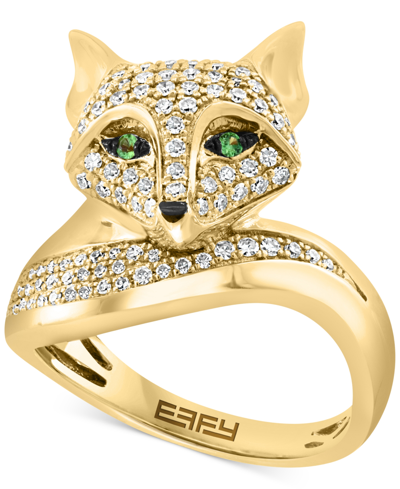 Effy Collection Effy Diamond (3/8 Ct. T.w.) & Tsavorite Accent Fox Ring In 14k Gold In Yellow Gold