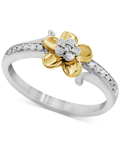 Macy's Diamond Flower Ring (1/10 Ct. T.w.) In Sterling Silver & 14k Gold-plate In Sterling Silver  Gold-plate