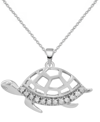 Macy's Diamond Turtle 18" Pendant Necklace (1/10 Ct. T.w.) In Sterling Silver In Sterling Silver