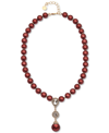 CHARTER CLUB GOLD-TONE CRYSTAL HALO & COLORED IMITATION PEARL LARIAT NECKLACE, 17" + 2" EXTENDER, CREATED FOR MAC