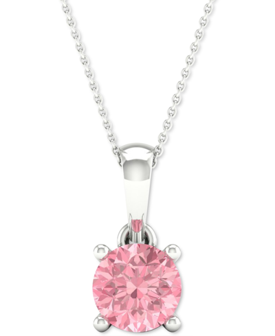 Forever Grown Diamonds Lab-created Pink Diamond Solitaire 18" Pendant Necklace (1/5 Ct. T.w.) In Sterling Silver