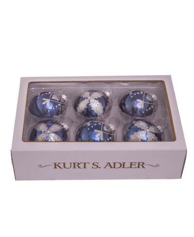 Kurt Adler 80 Mm Glass Ball Ornaments 6 Piece Set In Navy Blue