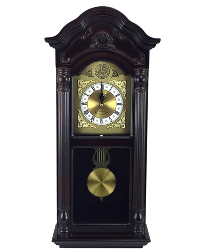 Bedford Clock Collection 25.5" Chiming Wall Clock With Roman Numerals In Mahogany Cherry Oak