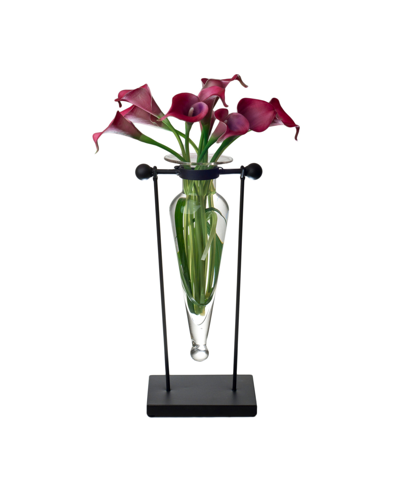 Danya B . Clear Amphora Vase On Swiveling Iron Stand With Finials And Hinge In Black