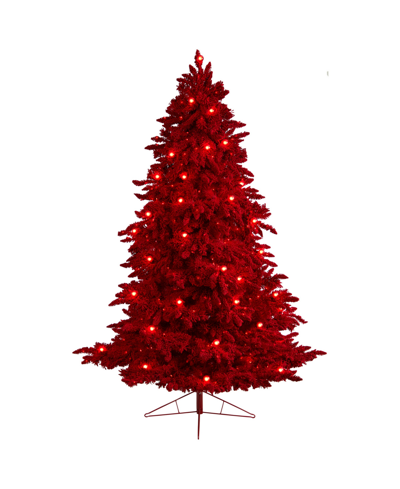 Nearly Natural Flocked Fraser Fir Artificial Christmas Tree, 8' In Red