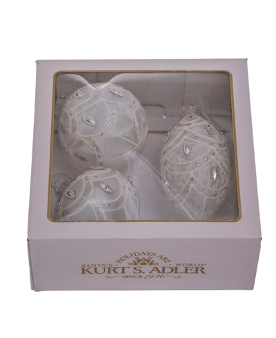 Kurt Adler 3.1" Glass Ball Finial And Onion 3 Piece Set In White
