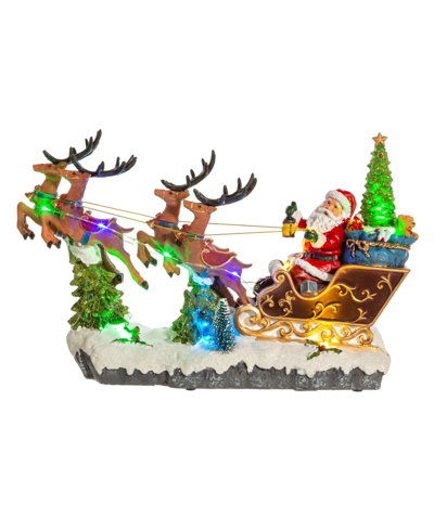 Kurt Adler 8.7" Battery-operated Led Musical Santa And Sleigh Table Piece In Multicolored