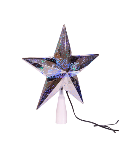 Kurt Adler 10" 18-light Merry Christmas Star Tree Topper In Silver-tone