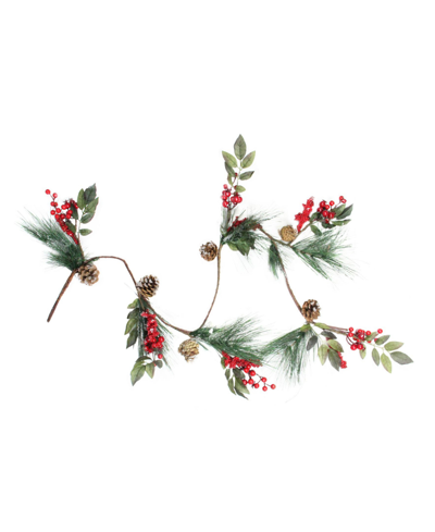 Northlight 54" Snow Dusted Pine Cones Berries And Long Pine Needles Artificial Christmas Garland In Green