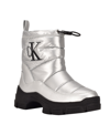 Calvin Klein Women's Delicia Logo Nylon Puffy Lug Sole Cold Weather Booties Women's Shoes In Silver-tone/black