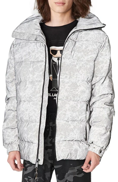 Karl Lagerfeld Men's Reflective Puffer Jacket In Gray