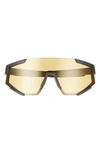 Prada 157mm Shield Sunglasses In Black Rubber/ Yellow
