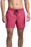 Bugatchi Crab Print Swim Trunks In Ruby